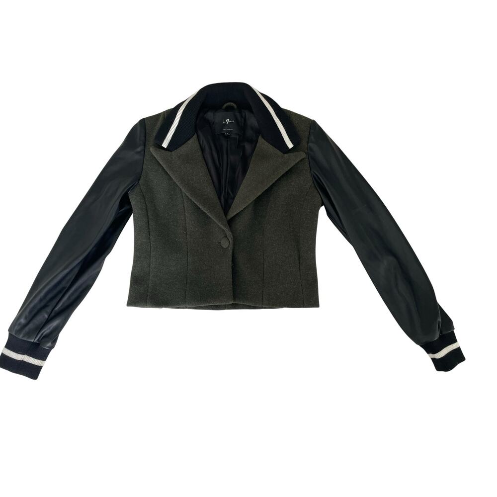 7 For All Mankind Mixed-Media Cropped Bomber Blazer Jacket Size Small - Picture 2 of 6